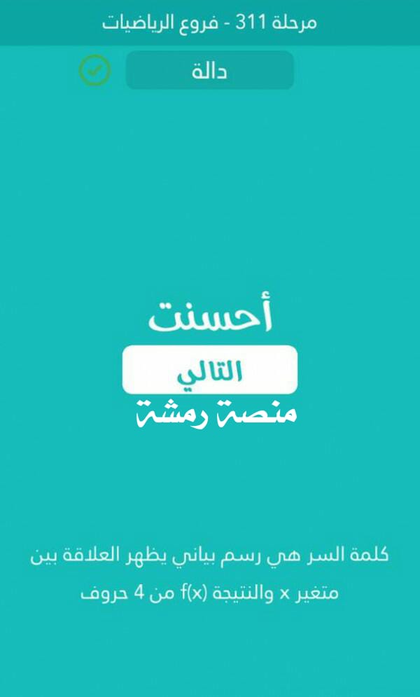 رسم بياني يظهر العلاقة بين متغير × والنتيجة ×f من 4 حروف كلمة السر مرحلة 311 فروع الرياضيات